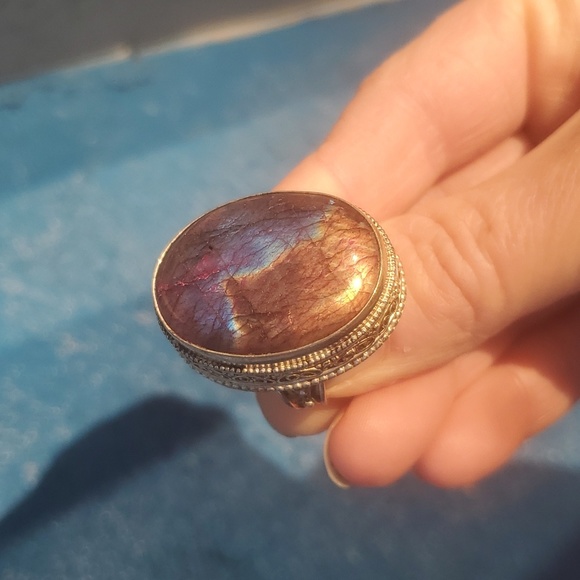 New Multicolor Flash Labradorite Antiqued 925 Silver Ring. - Picture 14 of 16